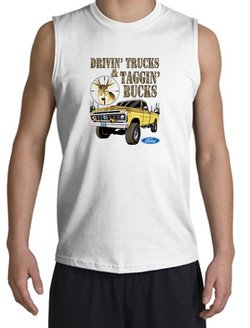 Ford Truck Shirt Driving and Tagging Bucks White Muscle Shirt