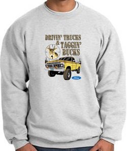 Ford Truck Sweatshirt Driving and Tagging Bucks Ash Sweat Shirt