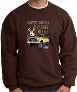 Ford Truck Sweatshirt Driving and Tagging Bucks Brown Sweat Shirt