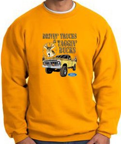 Ford Truck Sweatshirt Driving and Tagging Bucks Gold Sweat Shirt