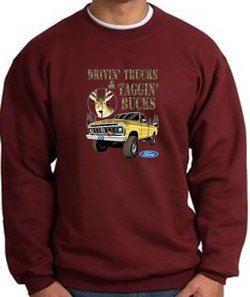 Ford Truck Sweatshirt Driving and Tagging Bucks Maroon Sweat Shirt