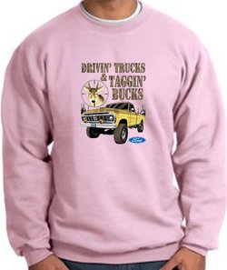 Ford Truck Sweatshirt Driving and Tagging Bucks Pink Sweat Shirt