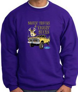 Ford Truck Sweatshirt Driving and Tagging Bucks Purple Sweat Shirt