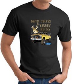 Ford Truck T-shirt - Driving and Tagging Bucks Adult Black Tee Shirt