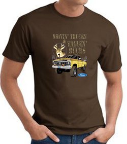 Ford Truck T-shirt - Driving and Tagging Bucks Adult Brown Tee Shirt