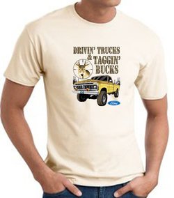 Ford Truck T-shirt - Driving and Tagging Bucks Adult Natural Tee Shirt