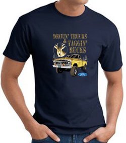 Ford Truck T-shirt - Driving and Tagging Bucks Adult Navy Tee Shirt