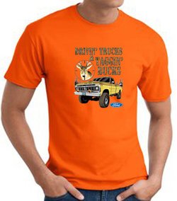 Ford Truck T-shirt - Driving and Tagging Bucks Adult Orange Tee Shirt