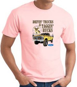 Ford Truck T-shirt - Driving and Tagging Bucks Adult Pink Tee Shirt
