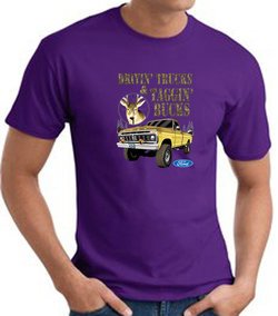 Ford Truck T-shirt - Driving and Tagging Bucks Adult Purple Tee Shirt