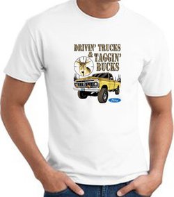 Ford Truck T-shirt - Driving and Tagging Bucks Adult White Tee Shirt