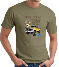 Ford Truck T-shirt Driving and Tagging Bucks Army Green Tee Shirt