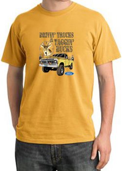 Ford Truck T-Shirt Driving and Tagging Bucks Pigment Dyed Tee Mustard
