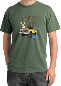 Ford Truck T-Shirt Driving and Tagging Bucks Pigment Dyed Tee Olive