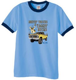 Ford Truck T-Shirt Driving and Tagging Bucks Ringer Carolina Blue/Navy