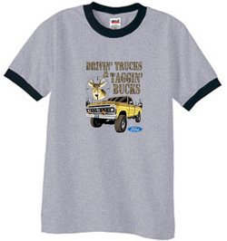 Ford Truck T-Shirt Driving and Tagging Bucks Ringer Tee Grey/Black