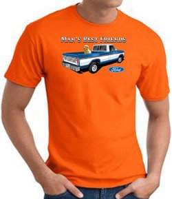 Ford Truck T-Shirt - Man's Best Friend Adult Orange Tee Shirt