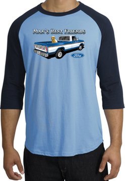 Ford Trucks Shirt Mans Best Friend Raglan Tee Carolina Blue/Navy