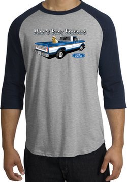 Ford Trucks Shirt Mans Best Friend Raglan Tee Heather Grey/Navy