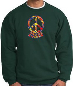 Funky 70s Peace World Peace Sign Symbol Adult Sweatshirt - Dark Green