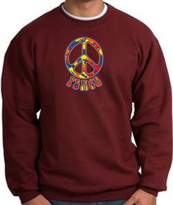Funky 70s Peace World Peace Sign Symbol Adult Sweatshirt - Maroon