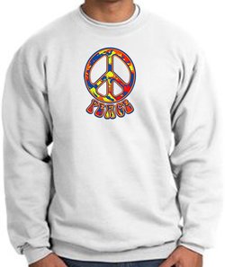 Funky 70s Peace World Peace Sign Symbol Adult Sweatshirt - White