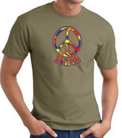 Funky 70s Peace World Peace Sign Symbol Adult T-shirt - Army Green