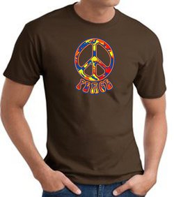 Funky 70s Peace World Peace Sign Symbol Adult T-shirt - Brown