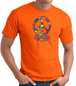 Funky 70s Peace World Peace Sign Symbol Adult T-shirt - Orange