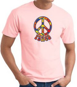 Funky 70s Peace World Peace Sign Symbol Adult T-shirt - Pink