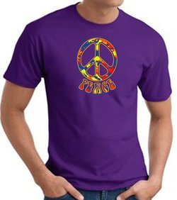Funky 70s Peace World Peace Sign Symbol Adult T-shirt - Purple