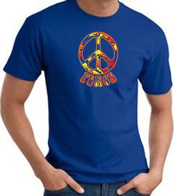 Funky 70s Peace World Peace Sign Symbol Adult T-shirt - Royal