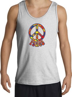 Funky 70s Peace World Peace Sign Symbol Adult Tanktop - Ash
