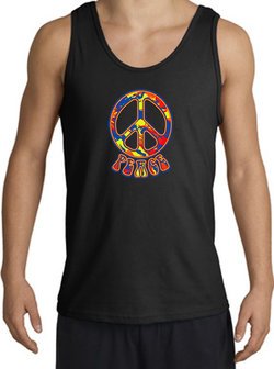 Funky 70s Peace World Peace Sign Symbol Adult Tanktop - Black