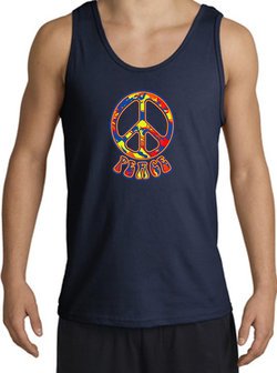 Funky 70s Peace World Peace Sign Symbol Adult Tanktop - Navy