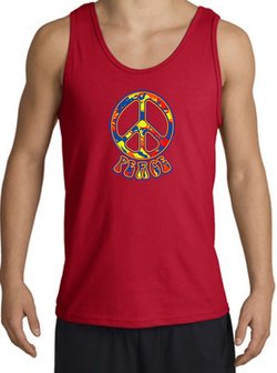 Funky 70s Peace World Peace Sign Symbol Adult Tanktop - Red