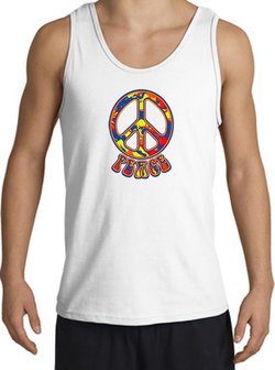 Funky 70s Peace World Peace Sign Symbol Adult Tanktop - White
