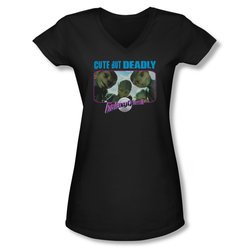 Galaxy Quest Shirt Juniors V Neck Cute But Deadly Does Black Tee T-Shirt
