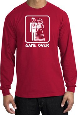 Game Over Long Sleeve Shirt Funny Marriage Red Shirt - White Print
