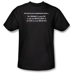 Getting Old T-shirt Reflection of Sun on Bifocals Black Tee