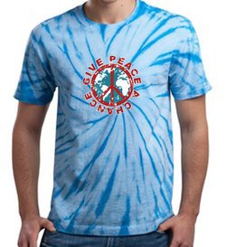 Give Peace A Chance Swirl Tie Dye Adult T-shirt Tee Shirt - Light Blue