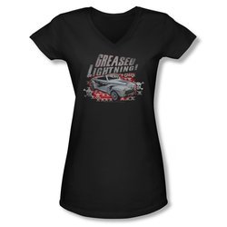 Grease Shirt Juniors V Neck Greased Lightening Black Tee T-Shirt