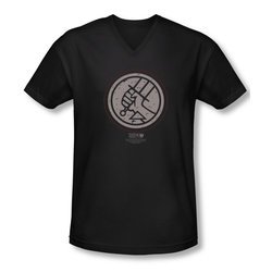 Hellboy II The Golden Army Shirt Slim Fit V Neck Mignola Style Logo Black Tee T-Shirt