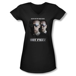 Hot Fuzz Shirt Juniors V Neck Big Cops Black Tee T-Shirt
