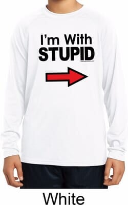 Click to get Im With Stupid Black Print Kids Dry Wicking Long Sleeve Shirt