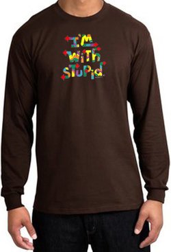 I'm With Stupid Long Sleeve Shirt - Funny Two Ways Adult Brown T-Shirt