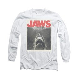 Jaws Shirt Block Classic Fear Long Sleeve White Tee T-Shirt