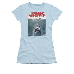 Jaws Shirt Juniors Block Title Poster Light Blue T-Shirt