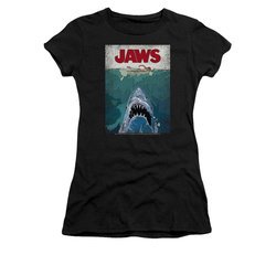 Jaws Shirt Juniors Lined Poster Black T-Shirt