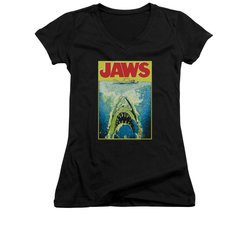 Jaws Shirt Juniors V Neck Bright Black T-Shirt